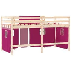 Vidaxl Dětská patrová postel se závěsy růžová 80 x 200 cm borovice