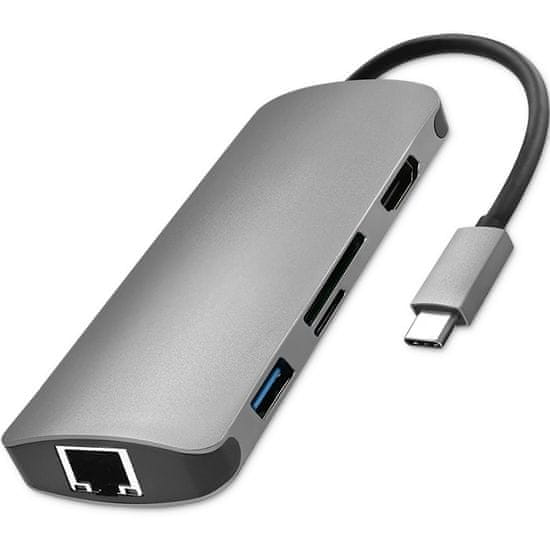 Qoltec USB-C 3.1 adaptér HDMI, USB, RJ45, microSD