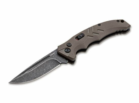 Böker Plus 01BO483 Intention II Coyote automatický taktický nůž 7,8 cm, Stonewash, hnědá, G10, spona