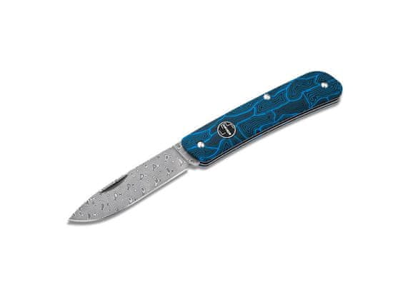 Böker Plus 01BO559DAM TECH TOOL BLUE kapesní nůž 6,7cm, černo-modrá, damašek, G10, rozbíječ skla
