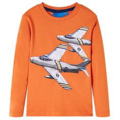 Vidaxl Dětské tričko s dlouhým rukávem Letadla tmavě oranžové 140