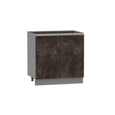 Veneti Dvoudveřová kuchyňská skříňka ADAMA - šířka 80 cm, beton tmavý atelier / šedá, stříbrná úchytka, nožky 15 cm