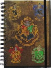 CurePink A5 blok-zápisník Harry Potter: Erb Bradavic - Hogwarts (14,8 x 21 cm) kroužková vazba