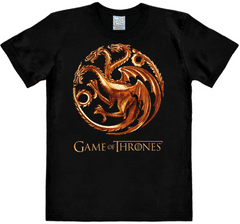 CurePink Pánské tričko Game Of Thrones: Targaryen Dragons (L) černé bavlna