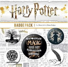 CurePink Set 5 placek - odznaků Harry Potter: Symbols (průměr 2,5 cm|3,8 cm)