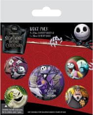 CurePink Set 5 placek - odznaků Nightmare Before Christmas: Postavy (průměr 2,5 cm|3,8 cm)