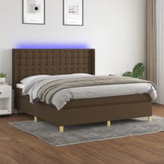 shumee Box spring postel s matrací a LED tmavě hnědá 180x200 cm textil