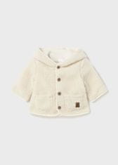 MAYORAL světlý smetanový kabátek pro novorozence z umělé vlny, s podšívkou, kapuckou s oušky Velikost: 0-1m/55