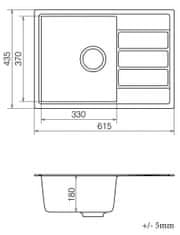 nabbi Granitový kuchyňský dřez se sifonem Eden ENB 02-62 61x43,5 cm - tmavě šedá