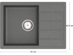 nabbi Granitový kuchyňský dřez se sifonem Eden ENB 02-62 61x43,5 cm - tmavě šedá