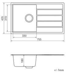 nabbi Granitový kuchyňský dřez se sifonem Eden ENB 02-76 75,5x43,5 cm - černá