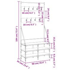 Vidaxl Stojan na oblečení s prostorem pro obuv černý 90 x 34 x 184 cm