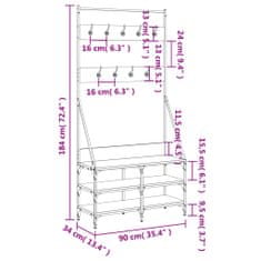 Vidaxl Stojan na oblečení s prostorem pro obuv hnědý dub 90x34x184 cm