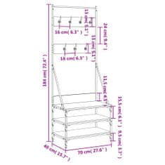 Vidaxl Stojan na oblečení a prostor pro obuv kouřový dub 70x40x184 cm