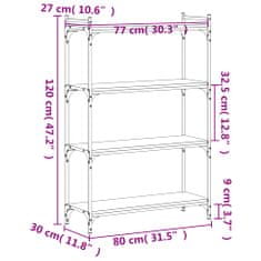 Vidaxl Knihovna se 4 policemi hnědý dub 80x30x120 cm kompozitní dřevo