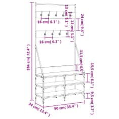 Vidaxl Stojan na oblečení a prostor pro obuv šedý sonoma 90x34x184 cm