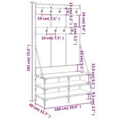 Vidaxl Stojan na oblečení a prostor pro obuv šedý sonoma 100x40x184 cm