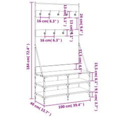 Vidaxl Stojan na oblečení a prostor pro obuv šedý sonoma 100x40x184 cm