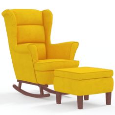 Vidaxl Houpací křeslo s dřevěnými nohami a stoličkou žluté samet