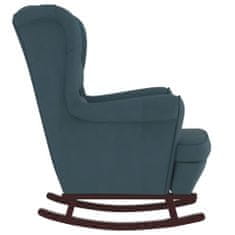 Vidaxl Houpací křeslo s dřevěnými nohami a stoličkou modré samet