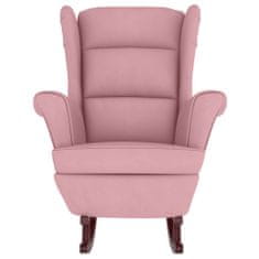 Vidaxl Houpací křeslo s dřevěnými nohami a stoličkou růžové samet