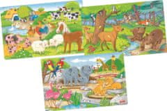 Goki Dřevěné puzzle Zvířata 3x24 dílků