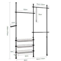 SoBuy SoBuy FRG34-SCH Policový systém se 3 šatními tyčemi a 3 koši Teleskopický šatní systém Nastavitelný systém