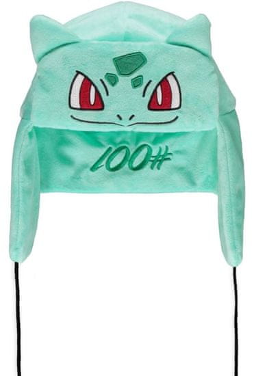 CurePink Zimní čepice se šňůrkami Pokémon: Bulbasaur (obvod 56 cm)