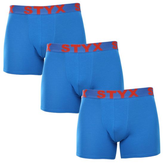 Styx 3PACK pánské boxerky long sportovní guma modré (3U1167)