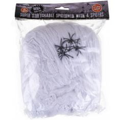 Halloween bílá pavučina 300g se čtyřmi černými pavouky