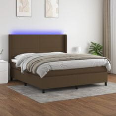 shumee Box spring postel s matrací a LED tmavě hnědá 180x200 cm textil