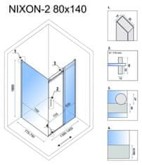 BPS-koupelny Sprchový kout REA NIXON 80/zástěna x 140/dveře cm, LEVÝ, chrom