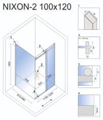 BPS-koupelny Sprchový kout REA NIXON 100/zástěna x 120/dveře cm, PRAVÝ, chrom