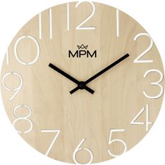 MPM QUALITY Dřevěné designové hodiny MPM Circle, světle hnědá