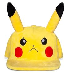 CurePink Čepice snapback - kšiltovka Pokémon: Naštvaný Pikachu s ušima (nastavetelná) žlutý polyester