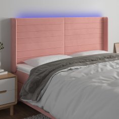 Vidaxl Čelo postele s LED růžové 163 x 16 x 118/128 cm samet