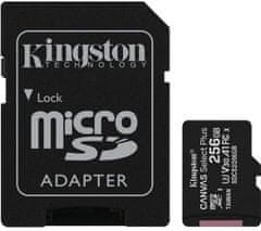 Kingston Paměťová karta Canvas Select Plus A1 256GB microSDXC, Class 10, 100R/85W s adaptérem