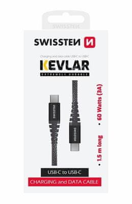 DATOVÝ KABEL KEVLAR USB / USB-C 1,5 M 71541010, šedá