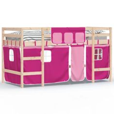 Vidaxl Dětská patrová postel se závěsy růžová 80 x 200 cm borovice