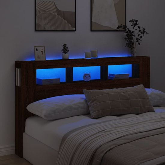 Greatstore Čelo postele s LED hnědý dub 180x18,5x103,5 cm kompozitní dřevo