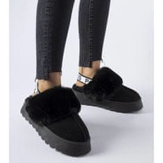 Černé zateplené pantofle s gumičkou a kožešinou velikost 41