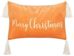 Beliani Sametový polštář se střapci vánoční motiv 30 x 50 cm oranžový LITHOPS