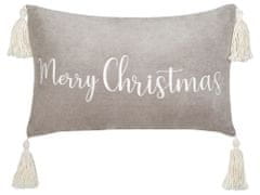 Beliani Sametový polštář se střapci vánoční motiv 30 x 50 cm šedý LITHOPS
