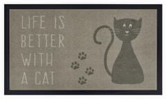 Mujkoberec Original Protiskluzová rohožka Life is better with a cat 105383 Brown Taupe - na ven i na doma 45x75