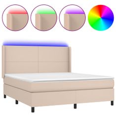 Vidaxl Box spring postel matrace a LED cappuccino 160x200cm umělá kůže