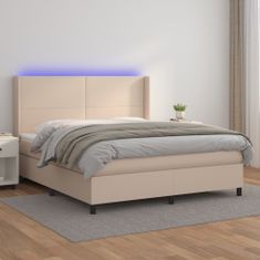 Vidaxl Box spring postel matrace a LED cappuccino 160x200cm umělá kůže