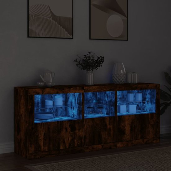 Vidaxl Příborník s LED osvětlením kouřový dub 162 x 37 x 67 cm