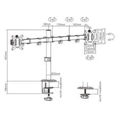 Gembird Držák 2 monitorů na stůl MA-D2-01, naklápěcí, až do 32" a 9kg, černý