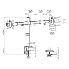 Gembird Držák 2 monitorů na stůl MA-D2-01, naklápěcí, až do 32" a 9kg, černý