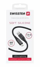 SWISSTEN DATOVÝ KABEL SOFT SILICONE USB / LIGHTNING 1,5 M 60W 71533010, černý